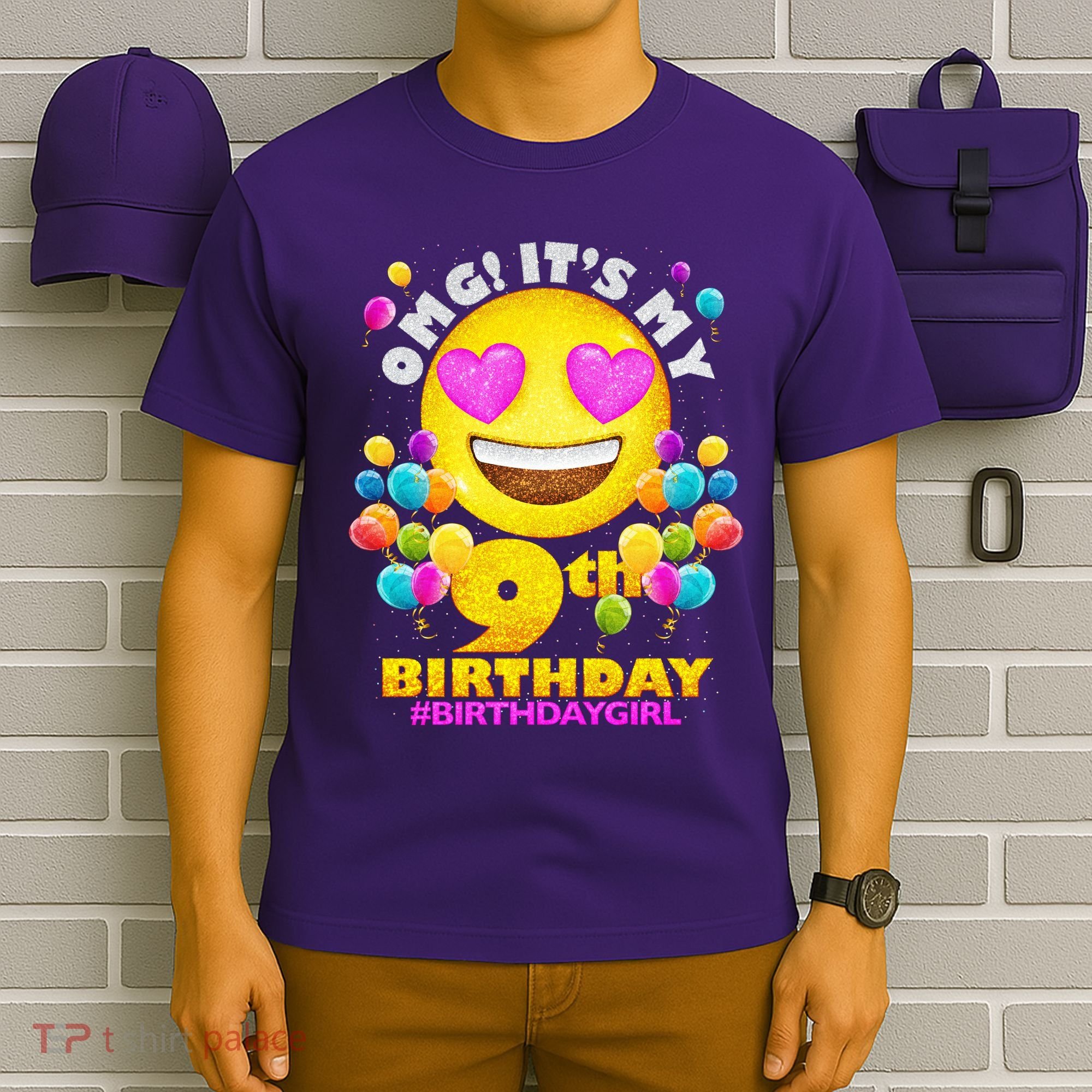 Cute OMG It's My 9th Birthday #BirthdayGirl Emoji T-Shirt
