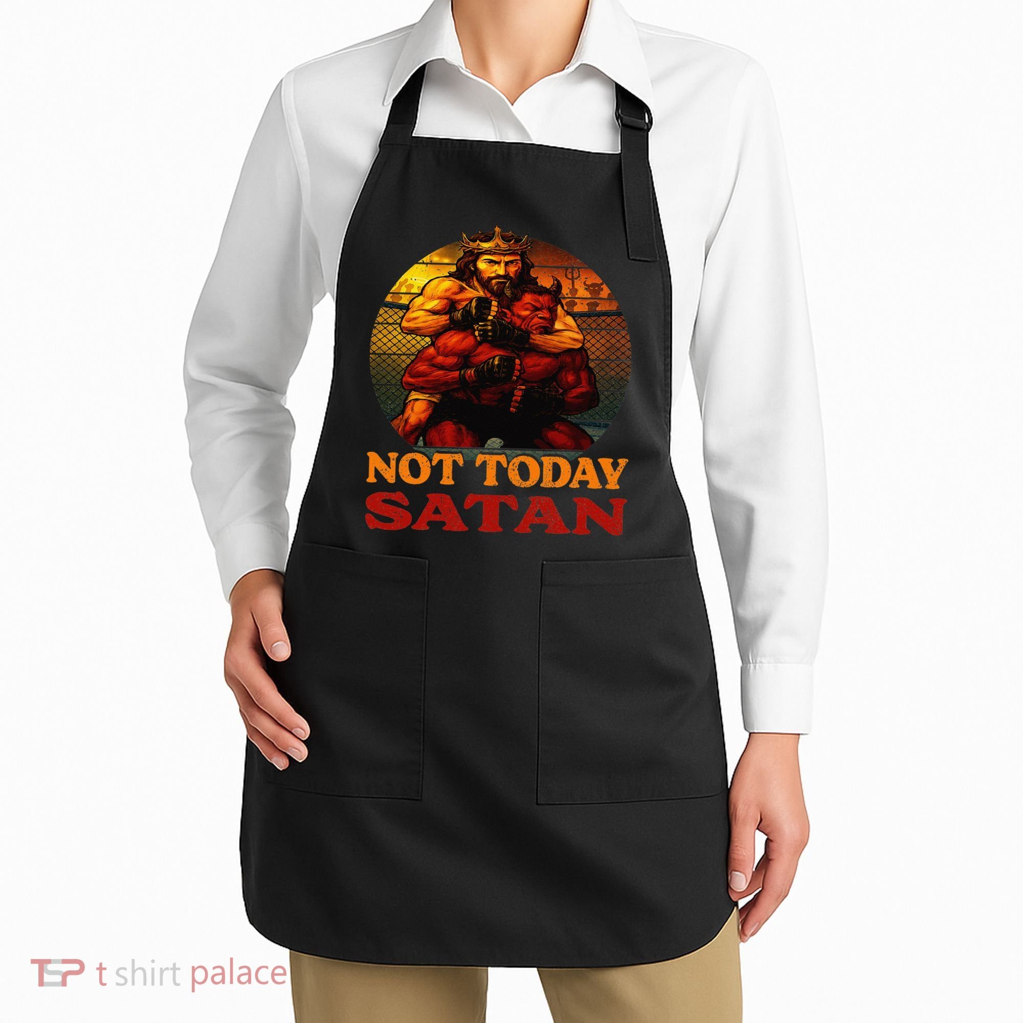 Christian Outfit Jesus Devil Comic Graphic Not Today Satan Apron