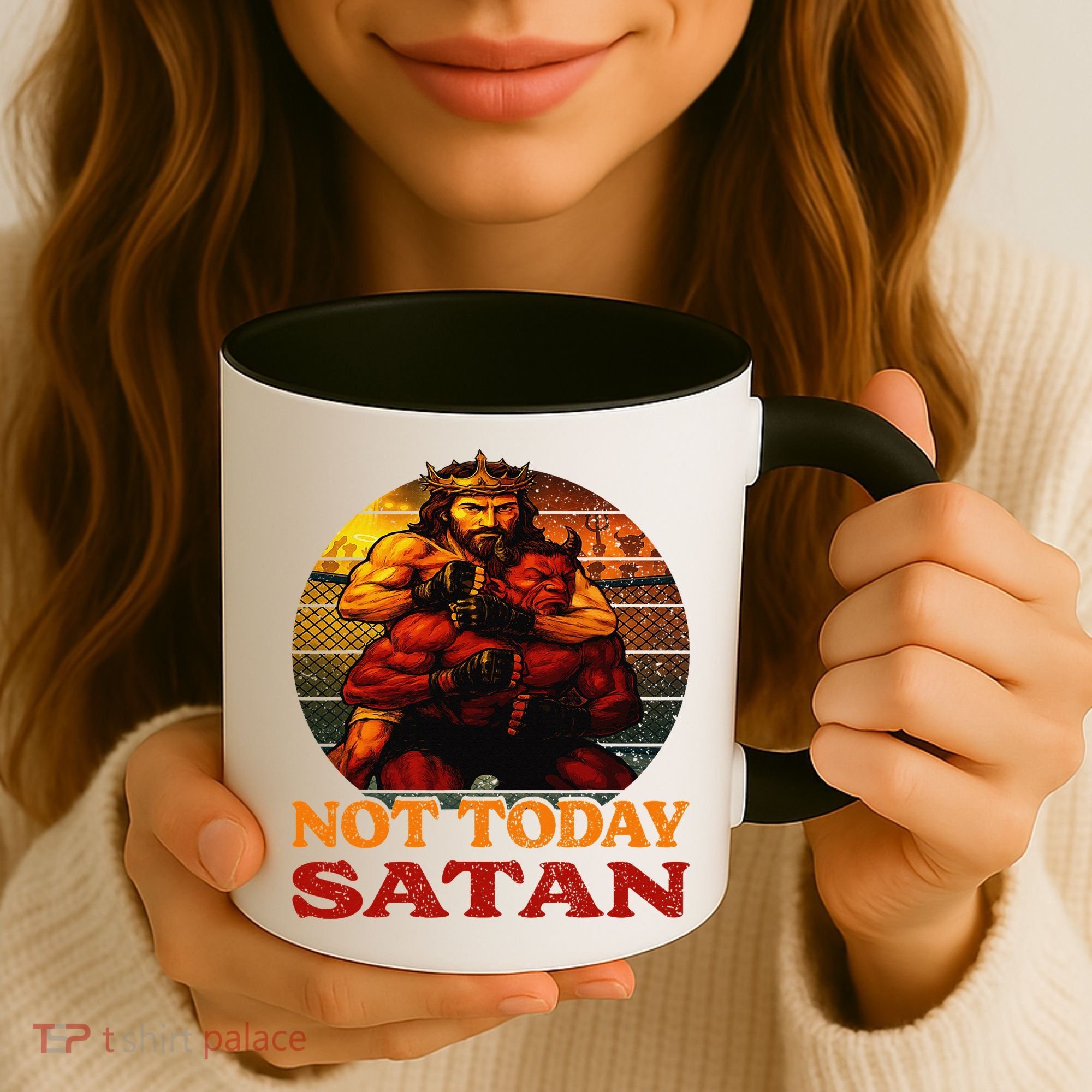 Christian Outfit Jesus Devil Comic Graphic Not Today Satan Coffee Mug