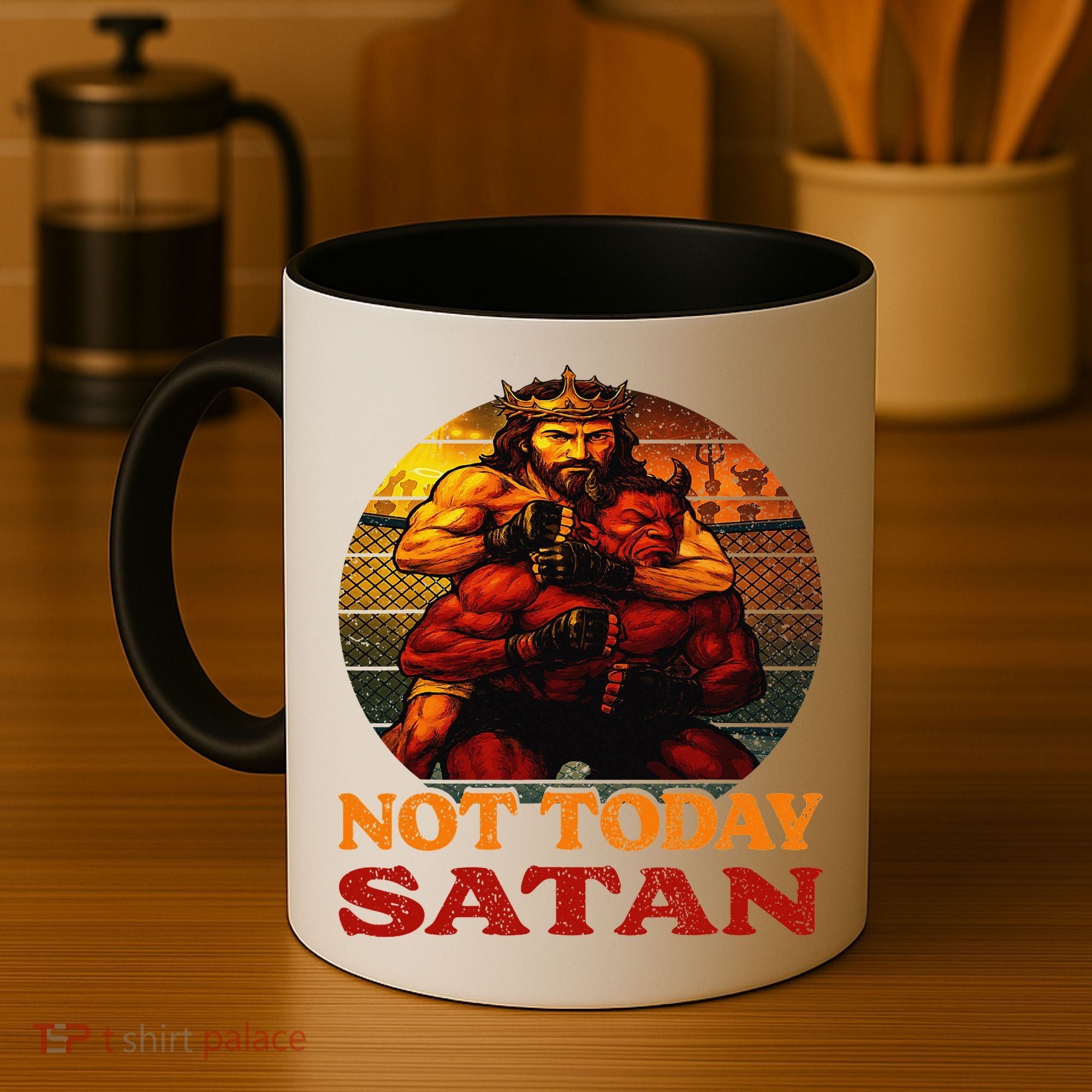 Christian Outfit Jesus Devil Comic Graphic Not Today Satan Coffee Mug