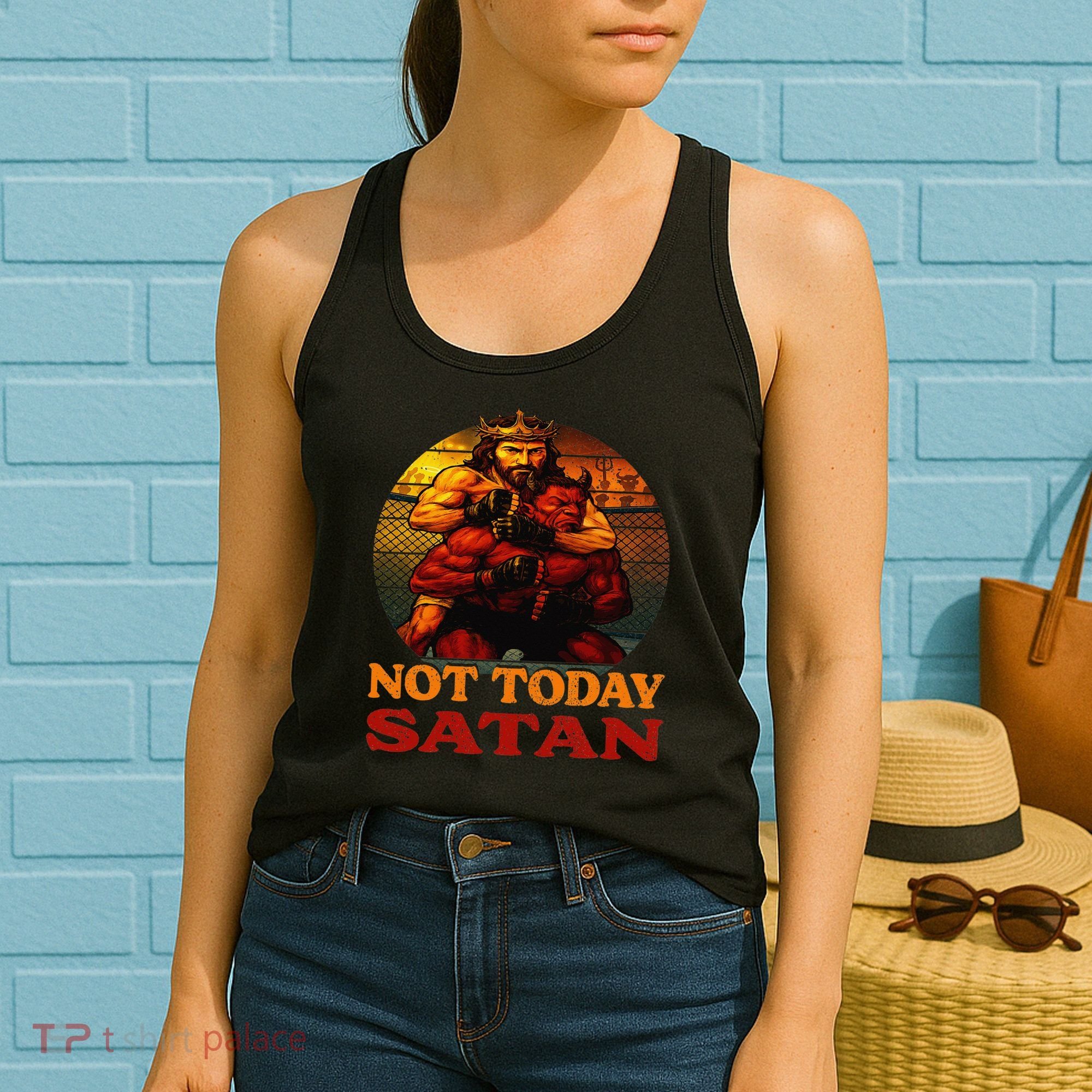Christian Outfit Jesus Devil Comic Graphic Not Today Satan Women's Tank Top