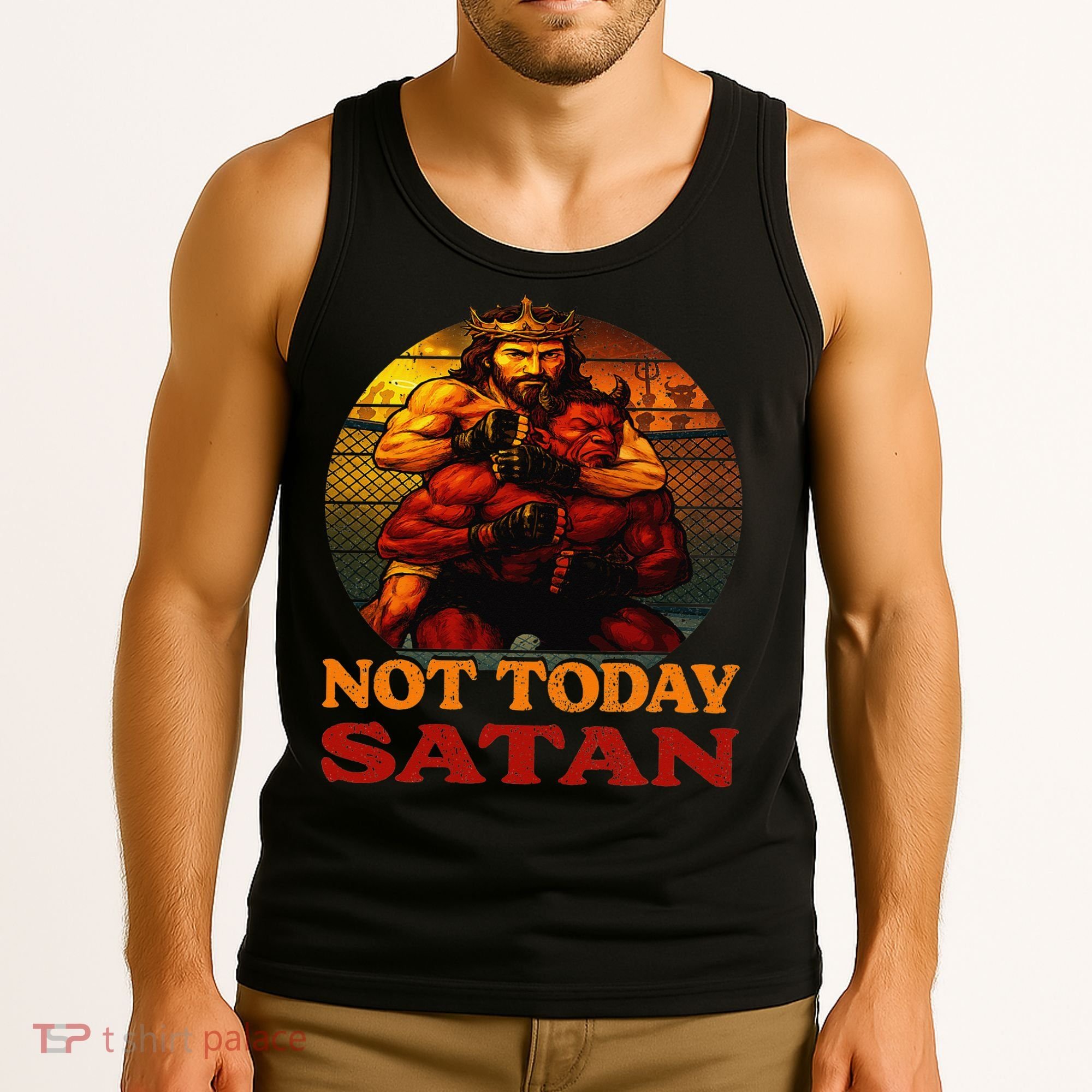 Christian Outfit Jesus Devil Comic Graphic Not Today Satan Tank Top