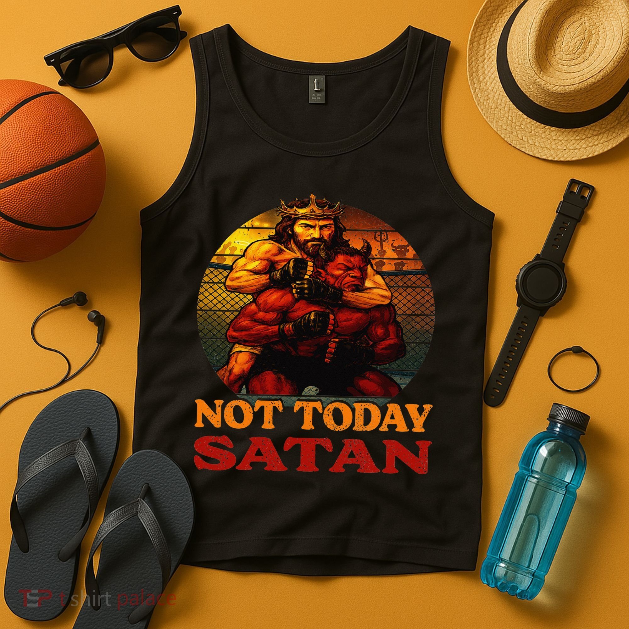 Christian Outfit Jesus Devil Comic Graphic Not Today Satan Tank Top