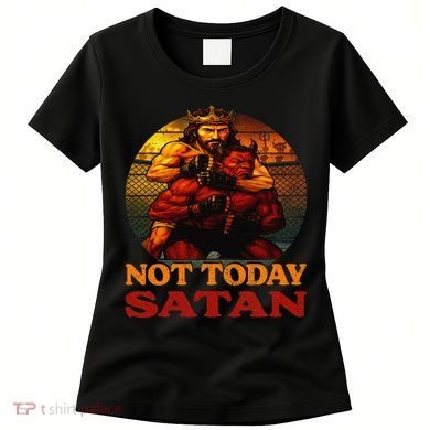 Christian Outfit Jesus Devil Comic Graphic Not Today Satan Women's T-Shirt