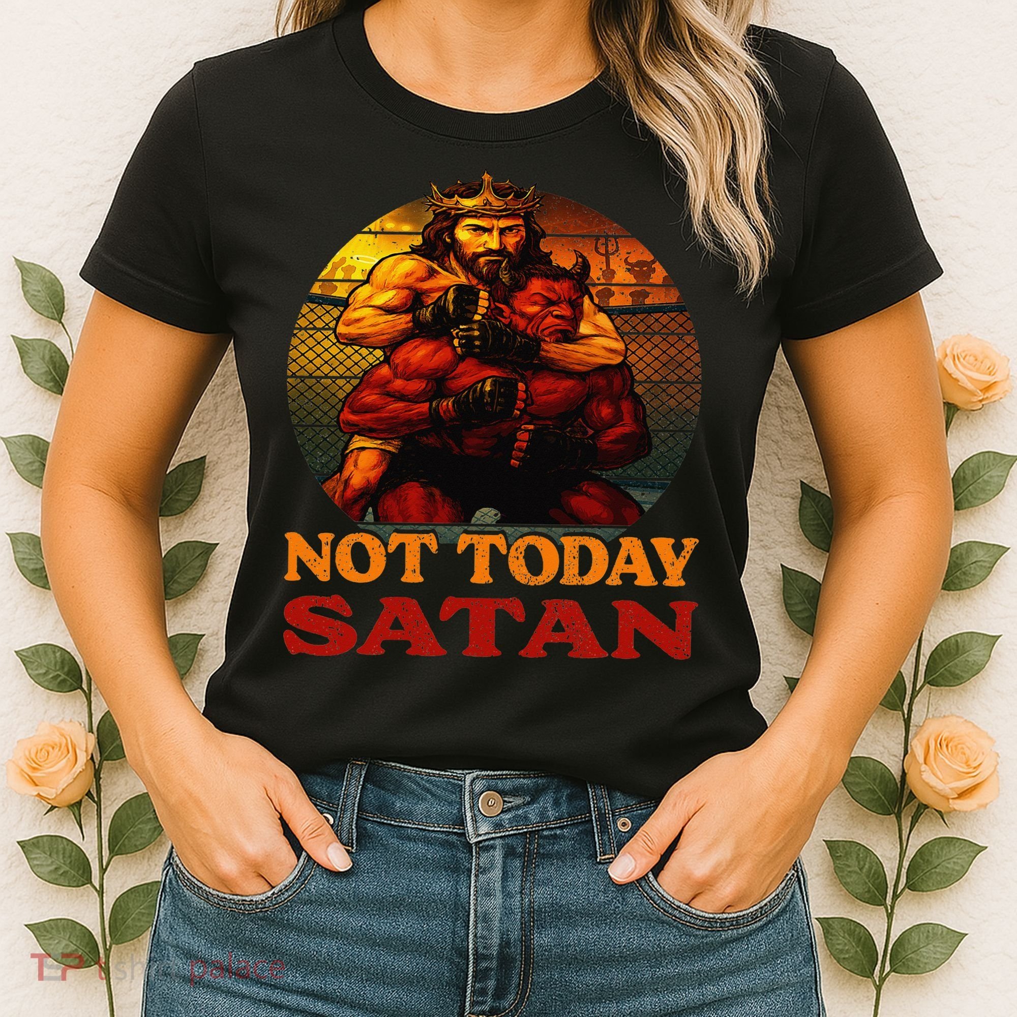Christian Outfit Jesus Devil Comic Graphic Not Today Satan Women's T-Shirt