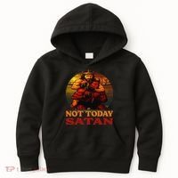 Christian Outfit Jesus Devil Comic Graphic Not Today Satan Kids Hoodie thumb 0