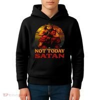 Christian Outfit Jesus Devil Comic Graphic Not Today Satan Kids Hoodie thumb 4