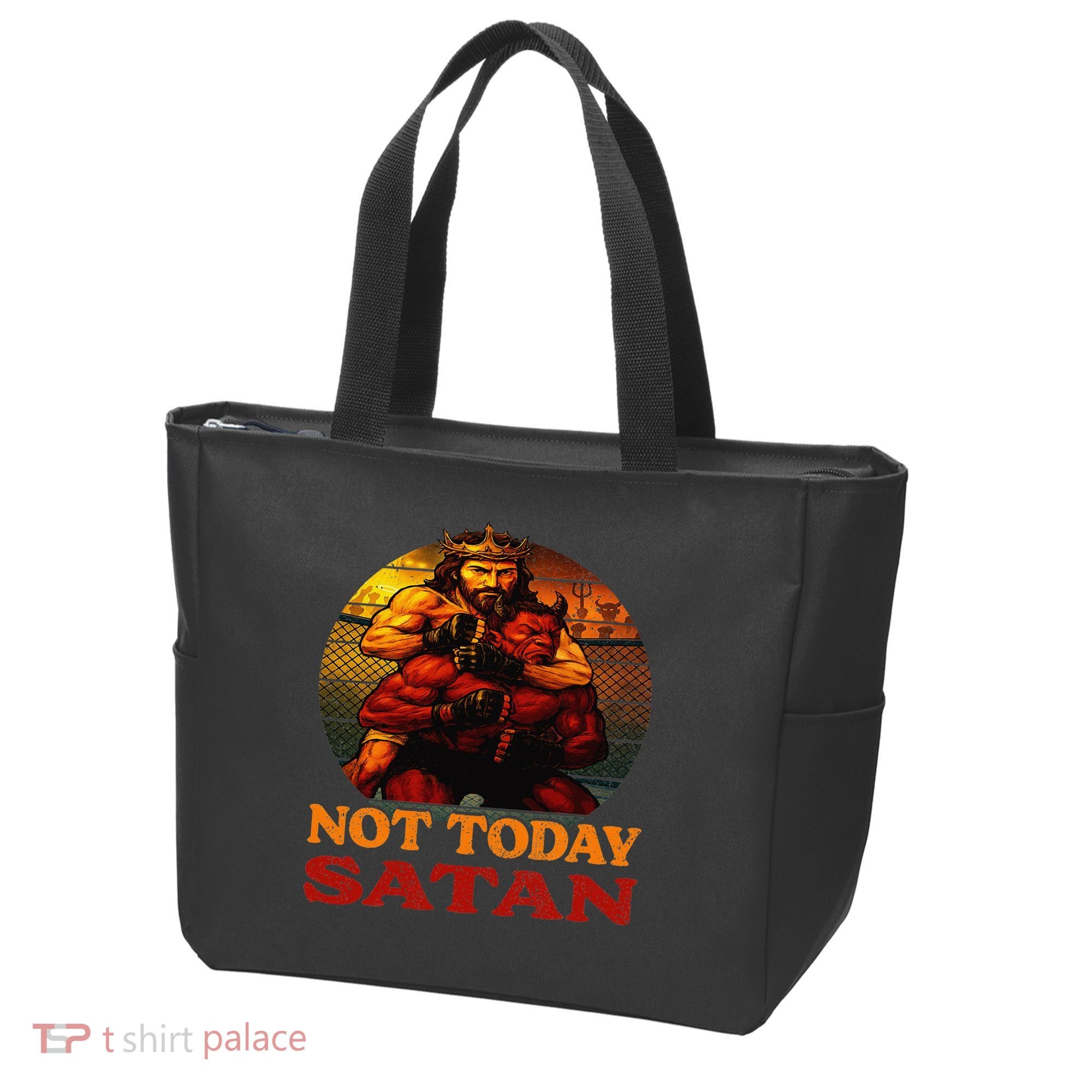 Christian Outfit Jesus Devil Comic Graphic Not Today Satan Tote Bag