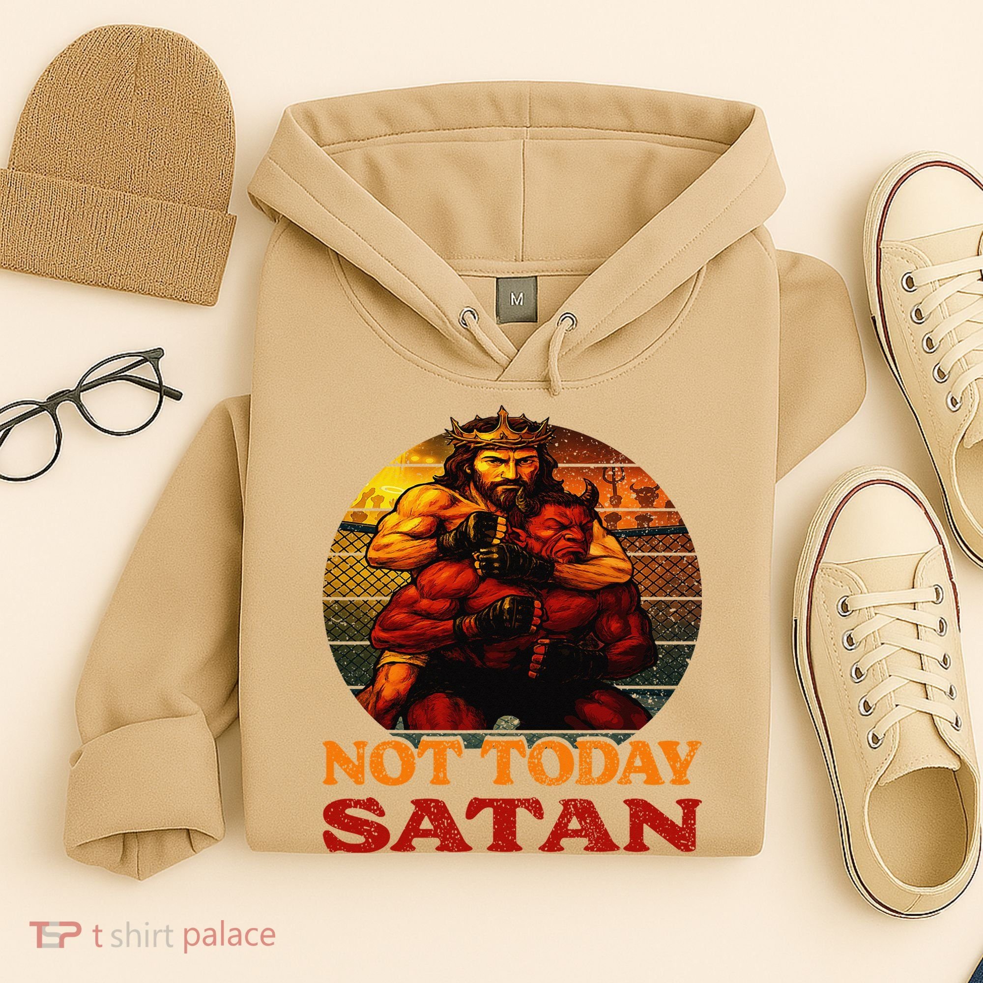 Christian Outfit Jesus Devil Comic Graphic Not Today Satan Hoodie