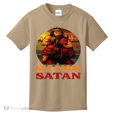 Christian Outfit Jesus Devil Comic Graphic Not Today Satan Kids T-Shirt