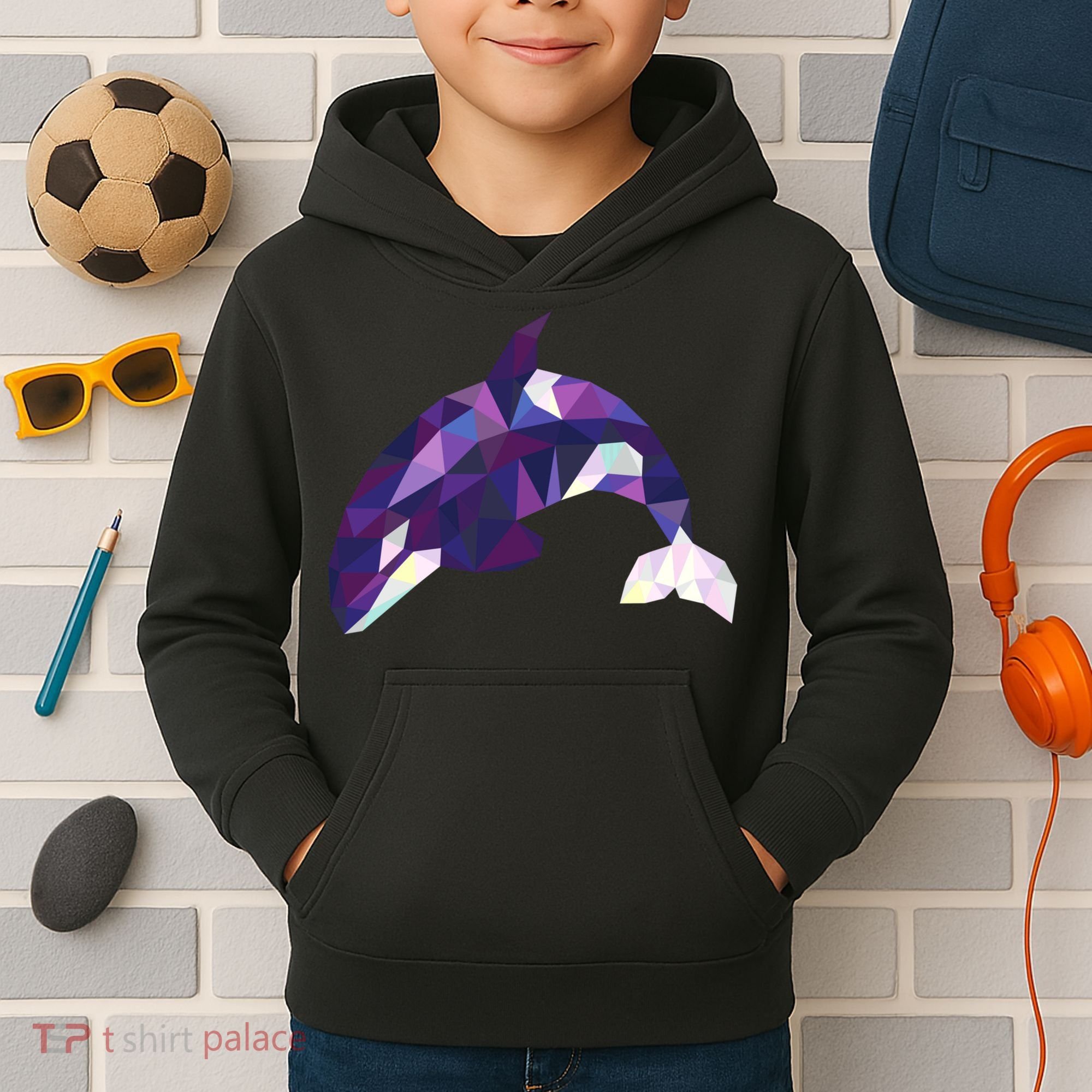 Cool Orca Killer Whale Geometric Art Wildlife Animal Lovers Kids Hoodie