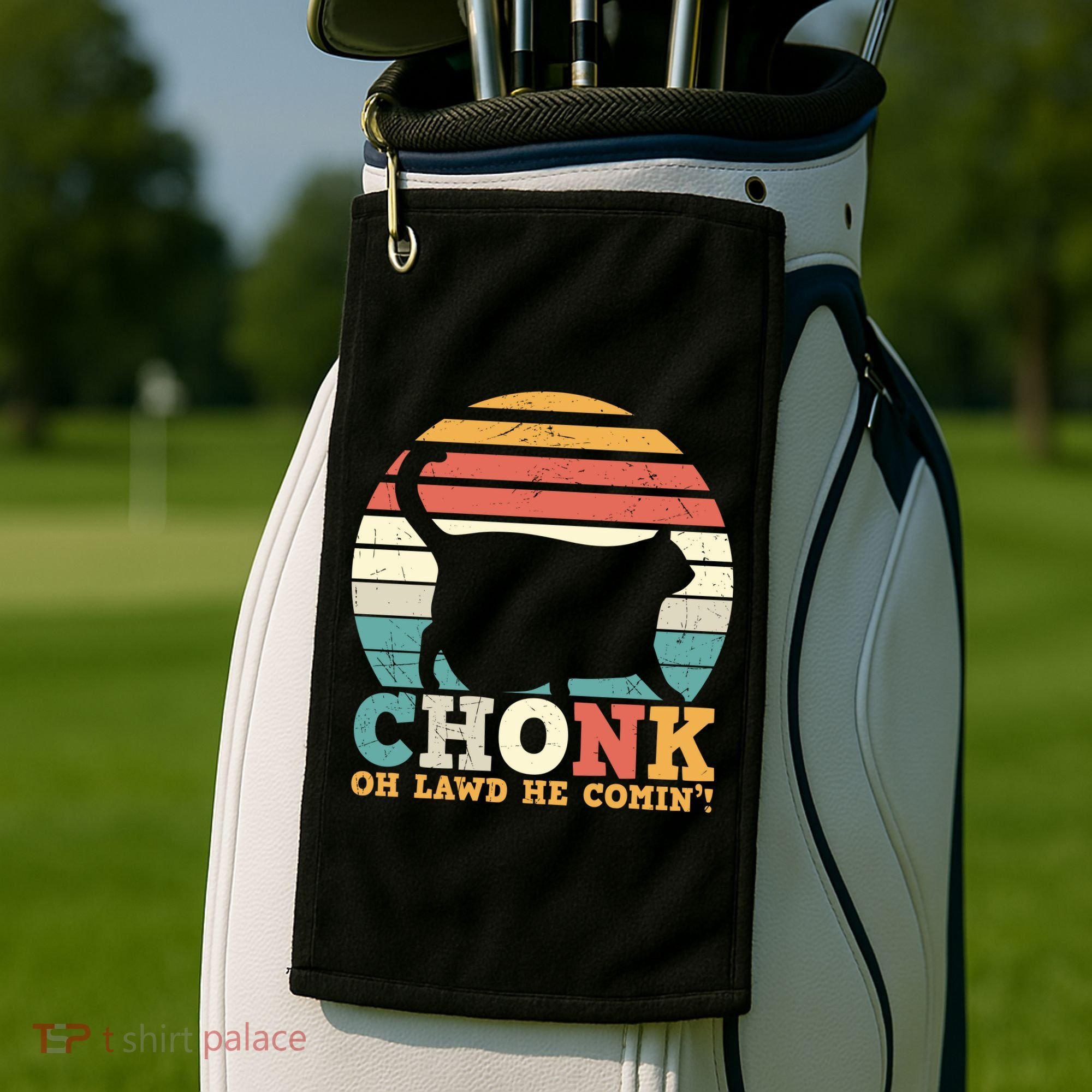 Chonk Oh Lawd He Comin' Cat Scale Meme Funny Cat Lover Cat Day Golf Towel