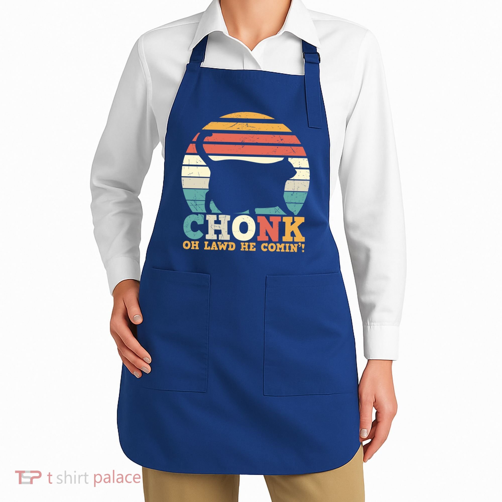 Chonk Oh Lawd He Comin' Cat Scale Meme Funny Cat Lover Cat Day Apron