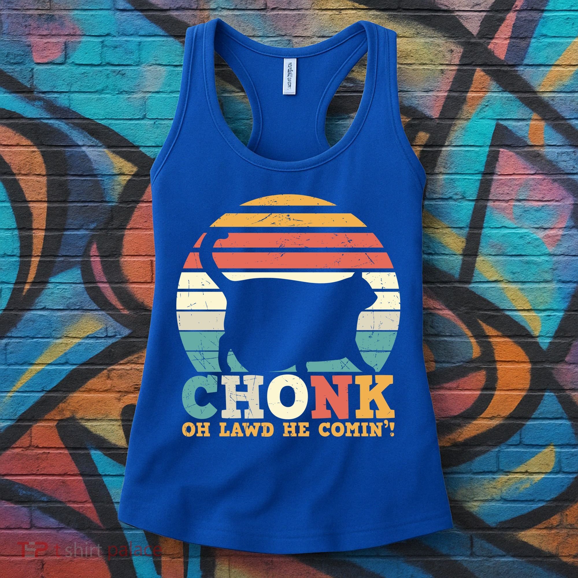 Chonk Oh Lawd He Comin' Cat Scale Meme Funny Cat Lover Cat Day Women's Tank Top