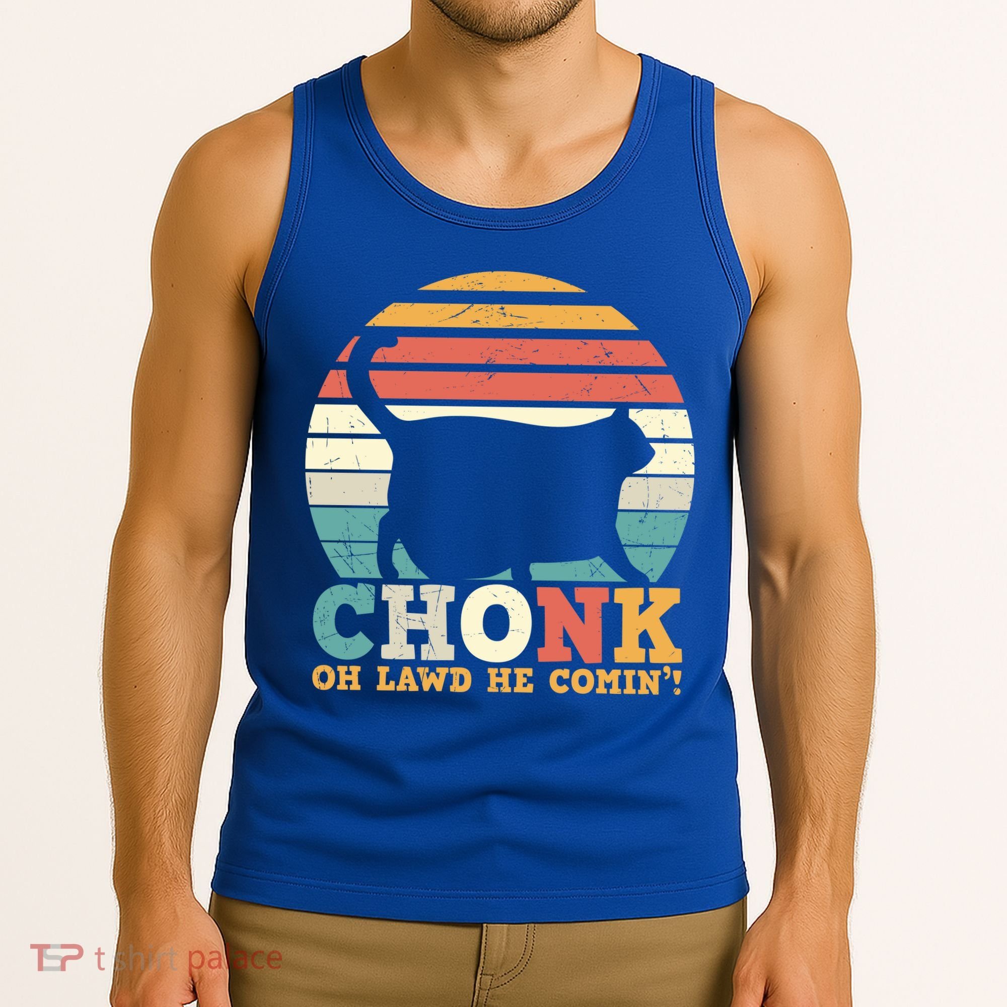 Chonk Oh Lawd He Comin' Cat Scale Meme Funny Cat Lover Cat Day Tank Top