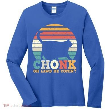 Chonk Oh Lawd He Comin' Cat Scale Meme Funny Cat Lover Cat Day Women's Long Sleeve Shirt