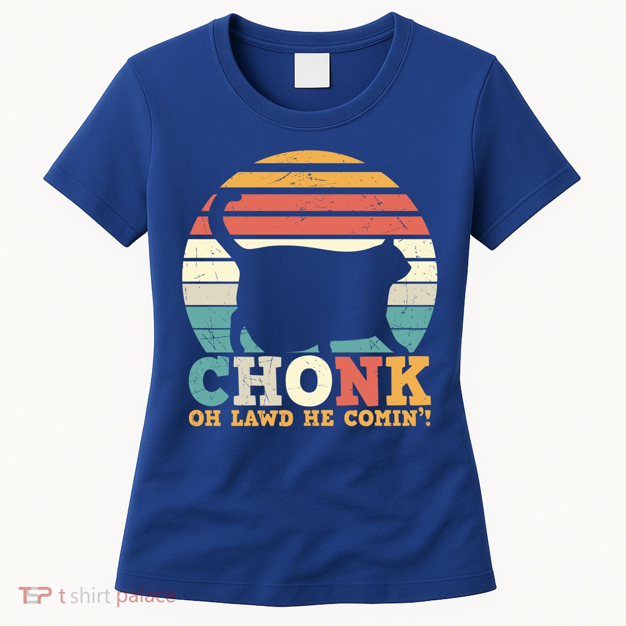 Chonk Oh Lawd He Comin' Cat Scale Meme Funny Cat Lover Cat Day Women's T-Shirt