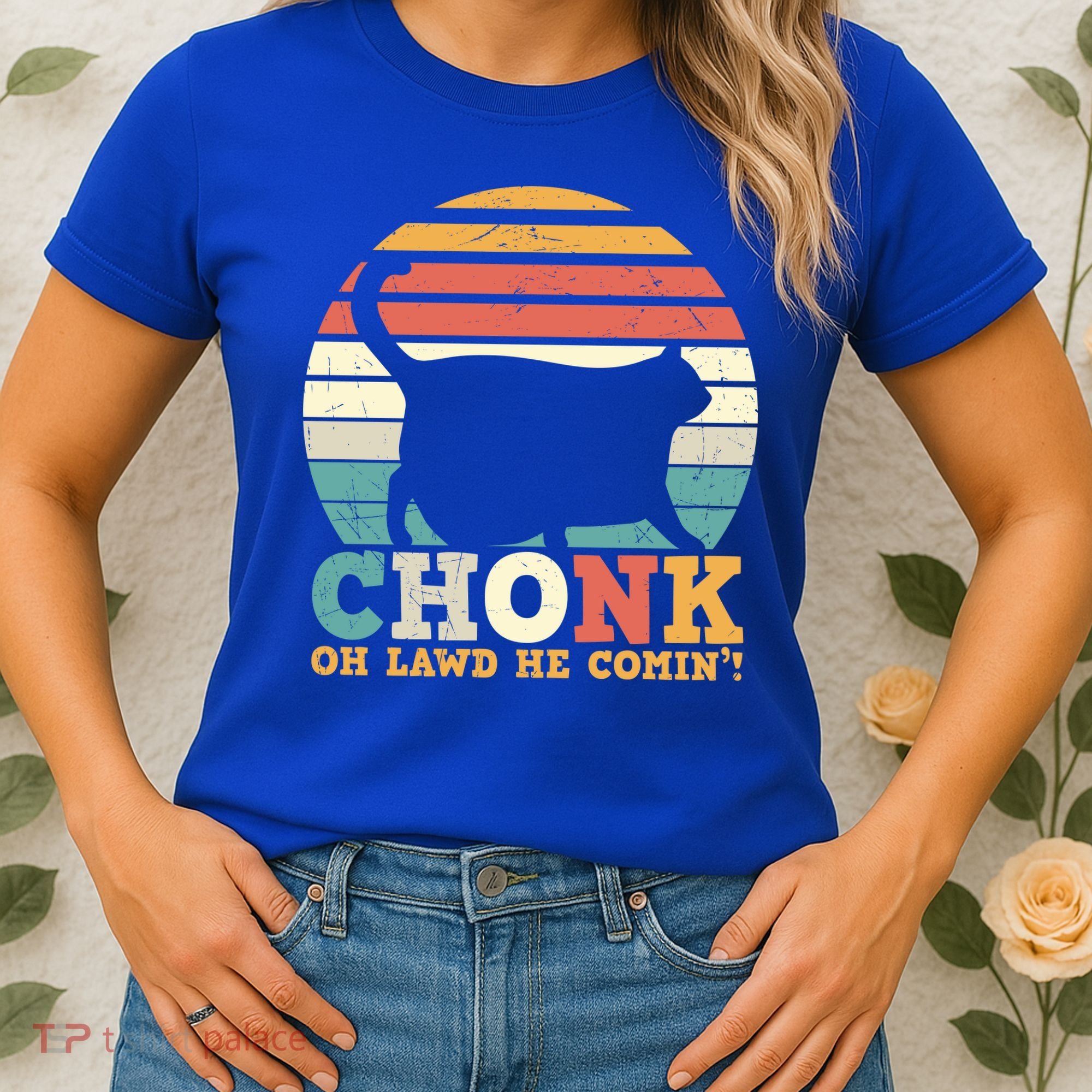 Chonk Oh Lawd He Comin' Cat Scale Meme Funny Cat Lover Cat Day Women's T-Shirt