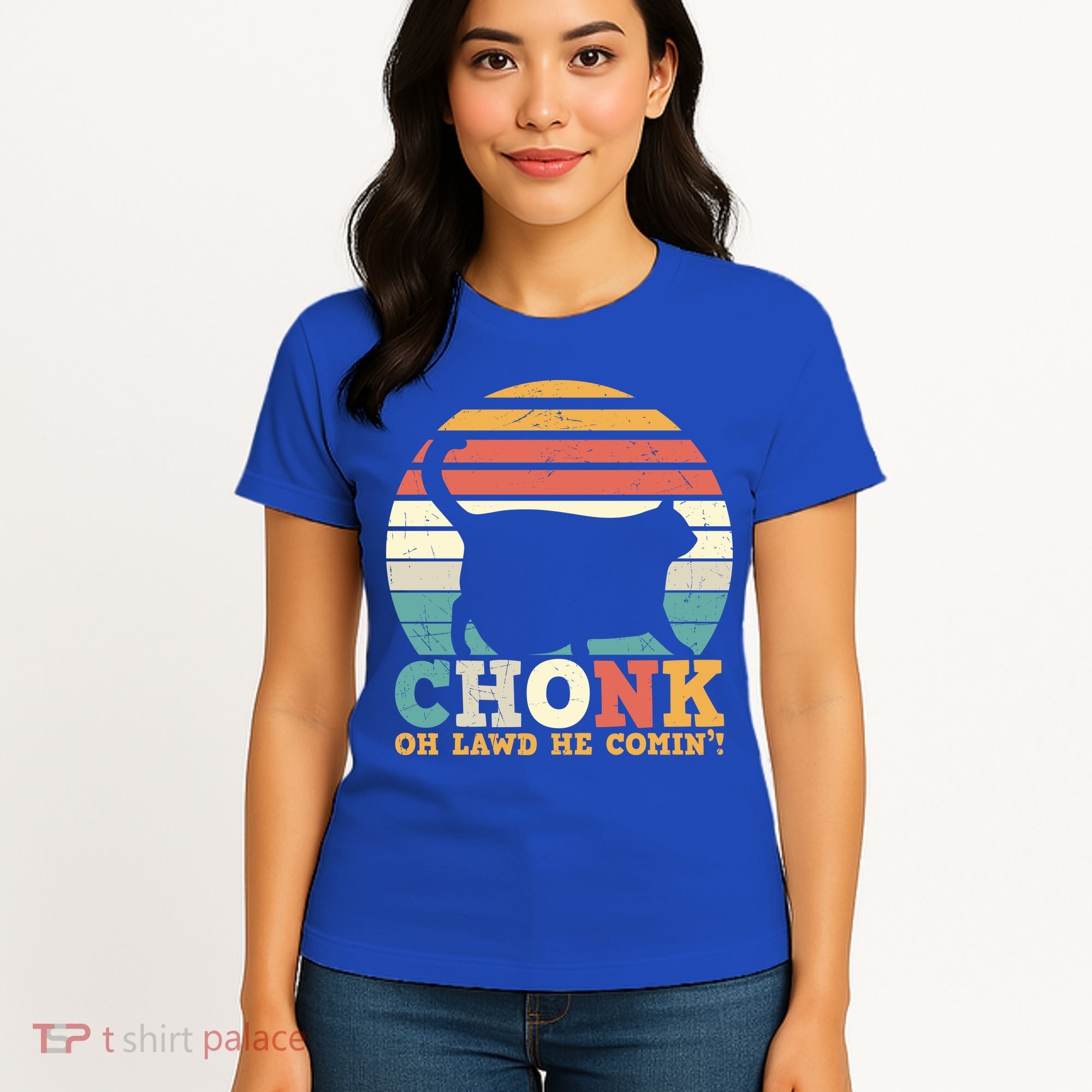 Chonk Oh Lawd He Comin' Cat Scale Meme Funny Cat Lover Cat Day Women's T-Shirt
