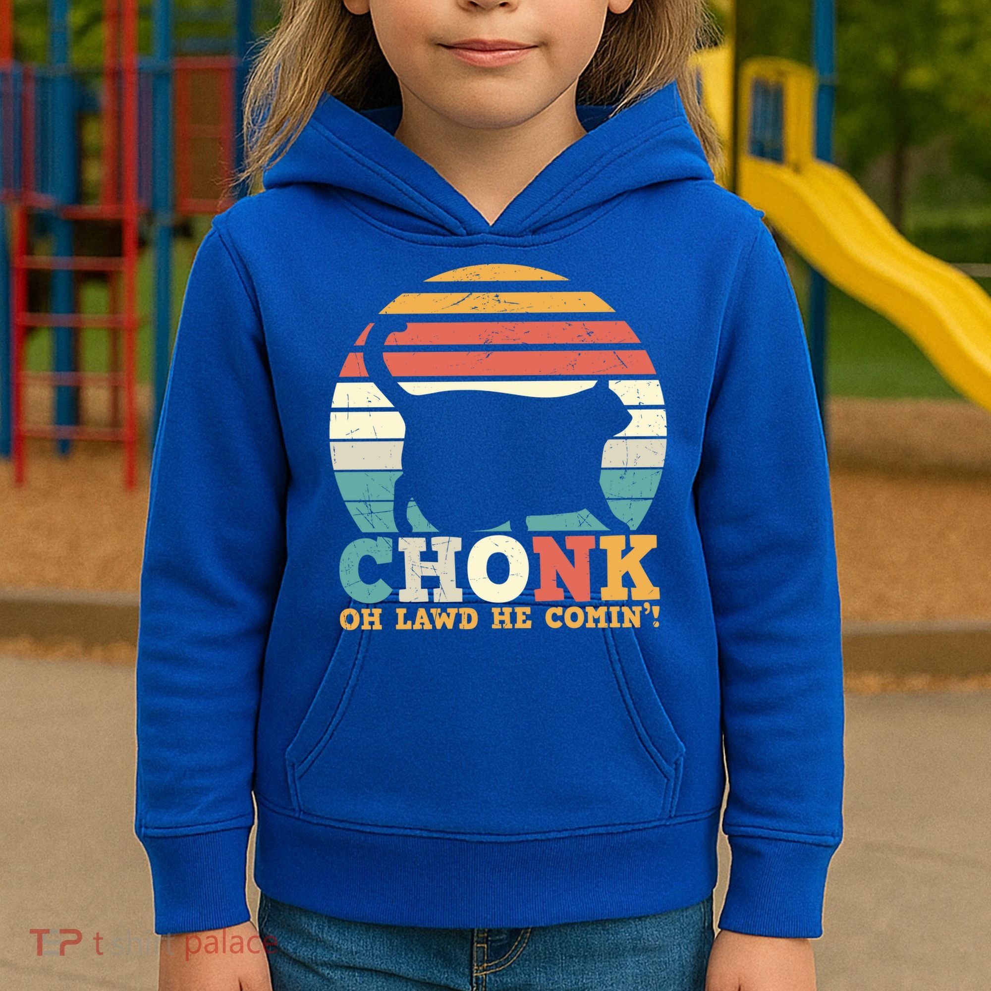 Chonk Oh Lawd He Comin' Cat Scale Meme Funny Cat Lover Cat Day Kids Hoodie
