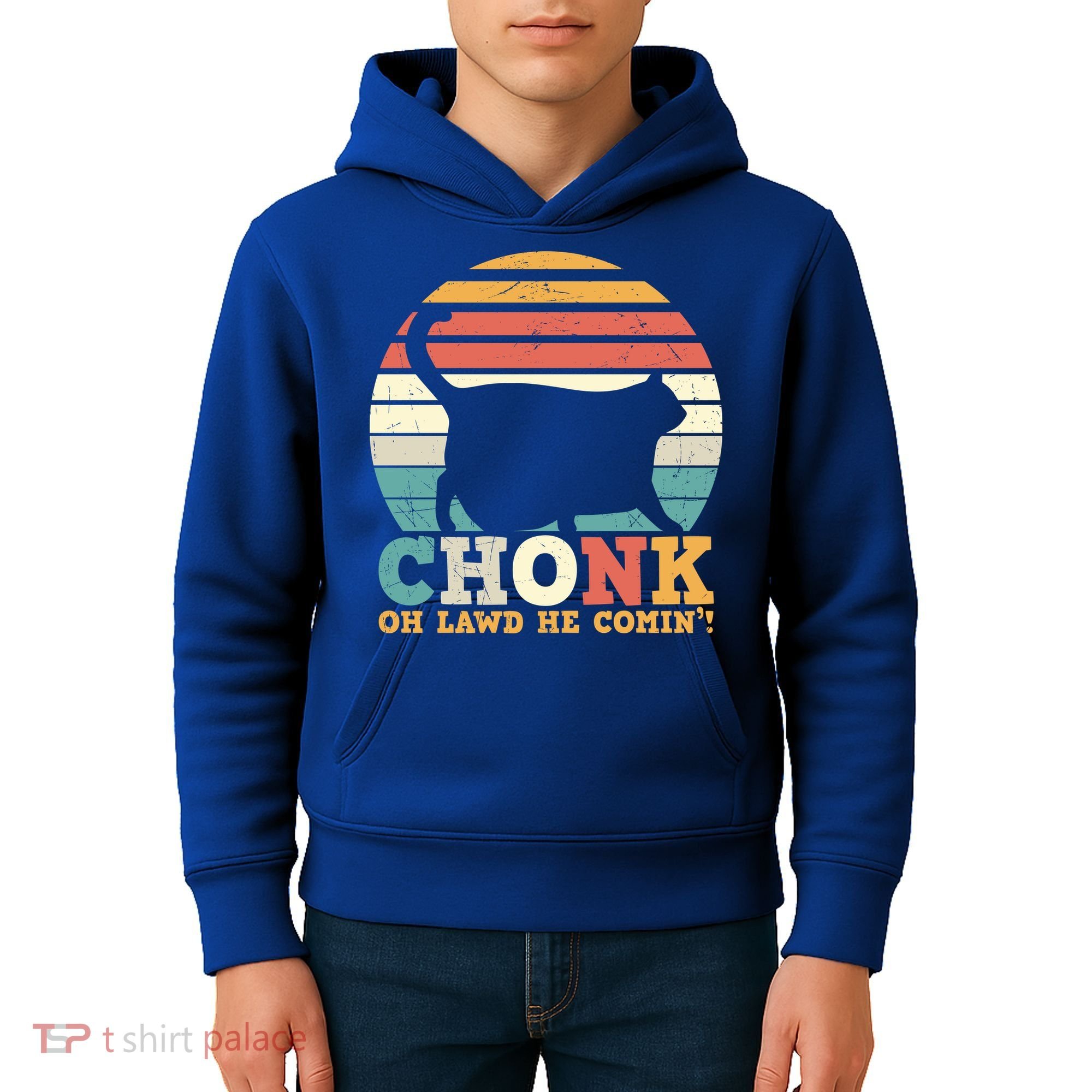 Chonk Oh Lawd He Comin' Cat Scale Meme Funny Cat Lover Cat Day Kids Hoodie