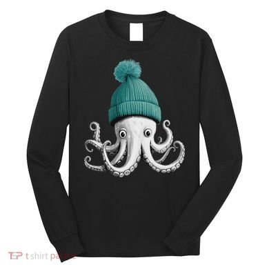 Cephalopod Octopus Lover Chilling In A Cap Novelty Long Sleeve Shirt