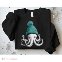 Cephalopod Octopus Lover Chilling In A Cap Novelty Sweatshirt thumb 2