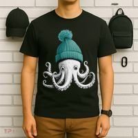 Cephalopod Octopus Lover Chilling In A Cap Novelty T-Shirt thumb 6