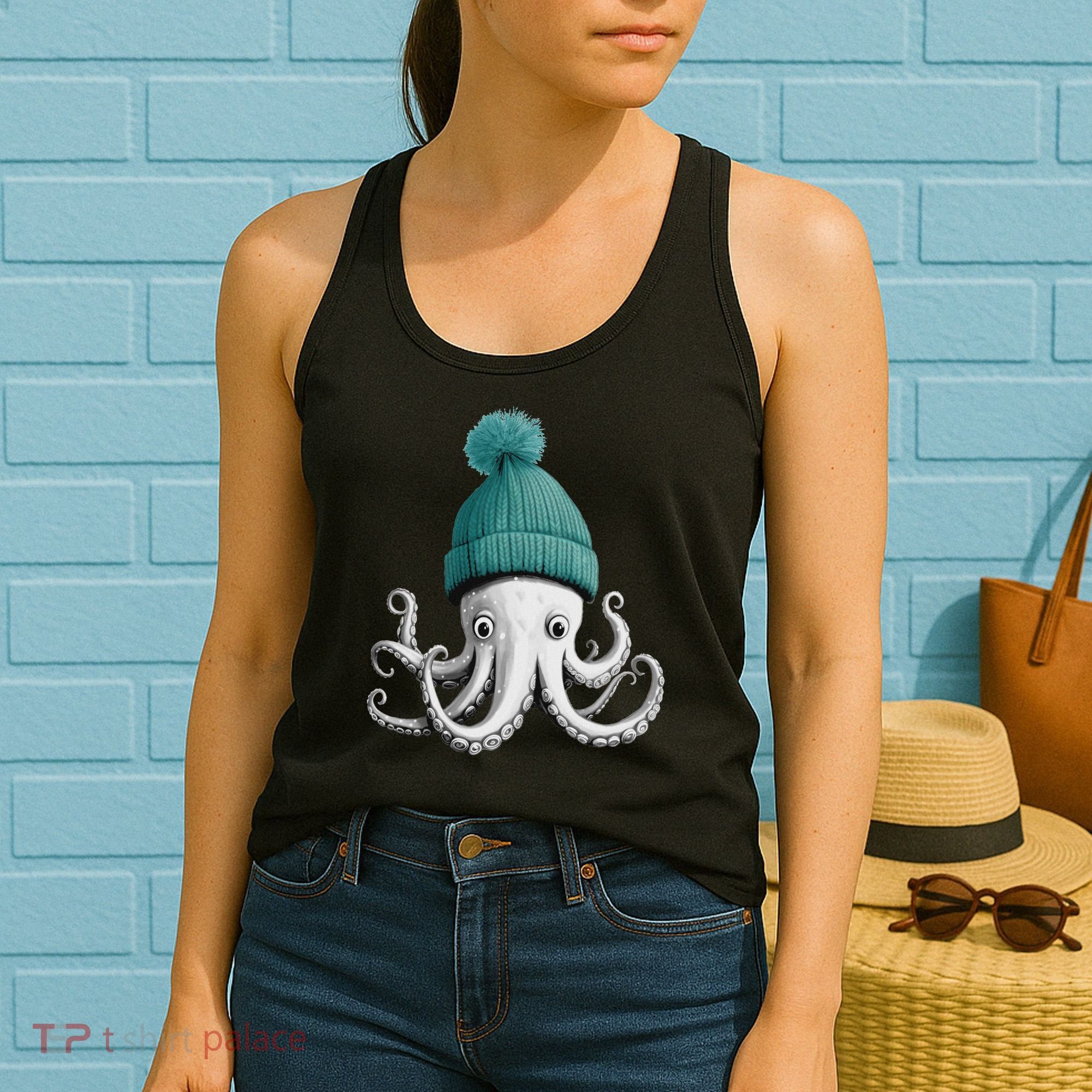Cephalopod Octopus Lover Chilling In A Cap Novelty Women's Tank Top