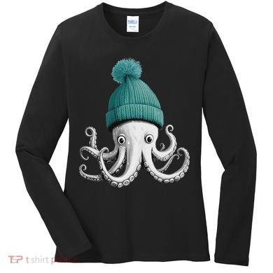 Cephalopod Octopus Lover Chilling In A Cap Novelty Women's Long Sleeve Shirt