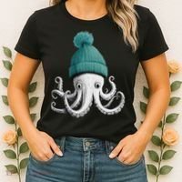 Cephalopod Octopus Lover Chilling In A Cap Novelty Women's T-Shirt thumb 2