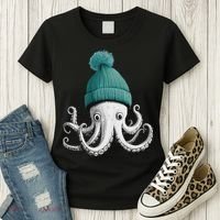 Cephalopod Octopus Lover Chilling In A Cap Novelty Women's T-Shirt thumb 3