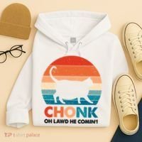 Chonk Oh Lawd He Comin Funny Fat Cat Hoodie thumb 4