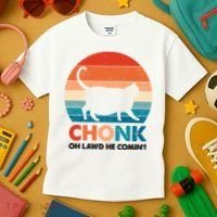 Chonk Oh Lawd He Comin Funny Fat Cat Kids T-Shirt thumb 3