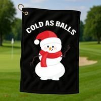 Cold As Balls Winter Snowman Golf Towel thumb 1