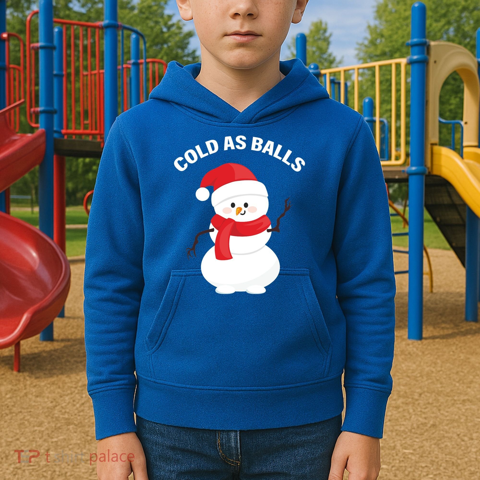 Cold As Balls Winter Snowman Kids Hoodie