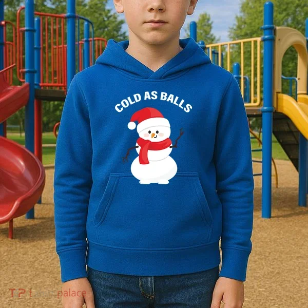 Cold As Balls Winter Snowman Kids Hoodie