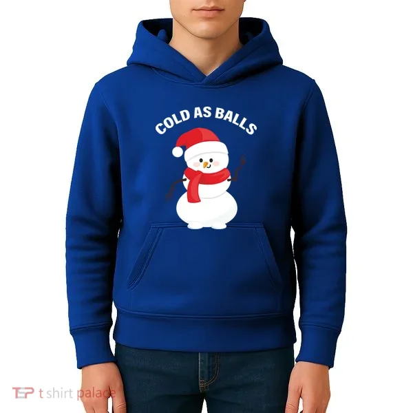 Cold As Balls Winter Snowman Kids Hoodie