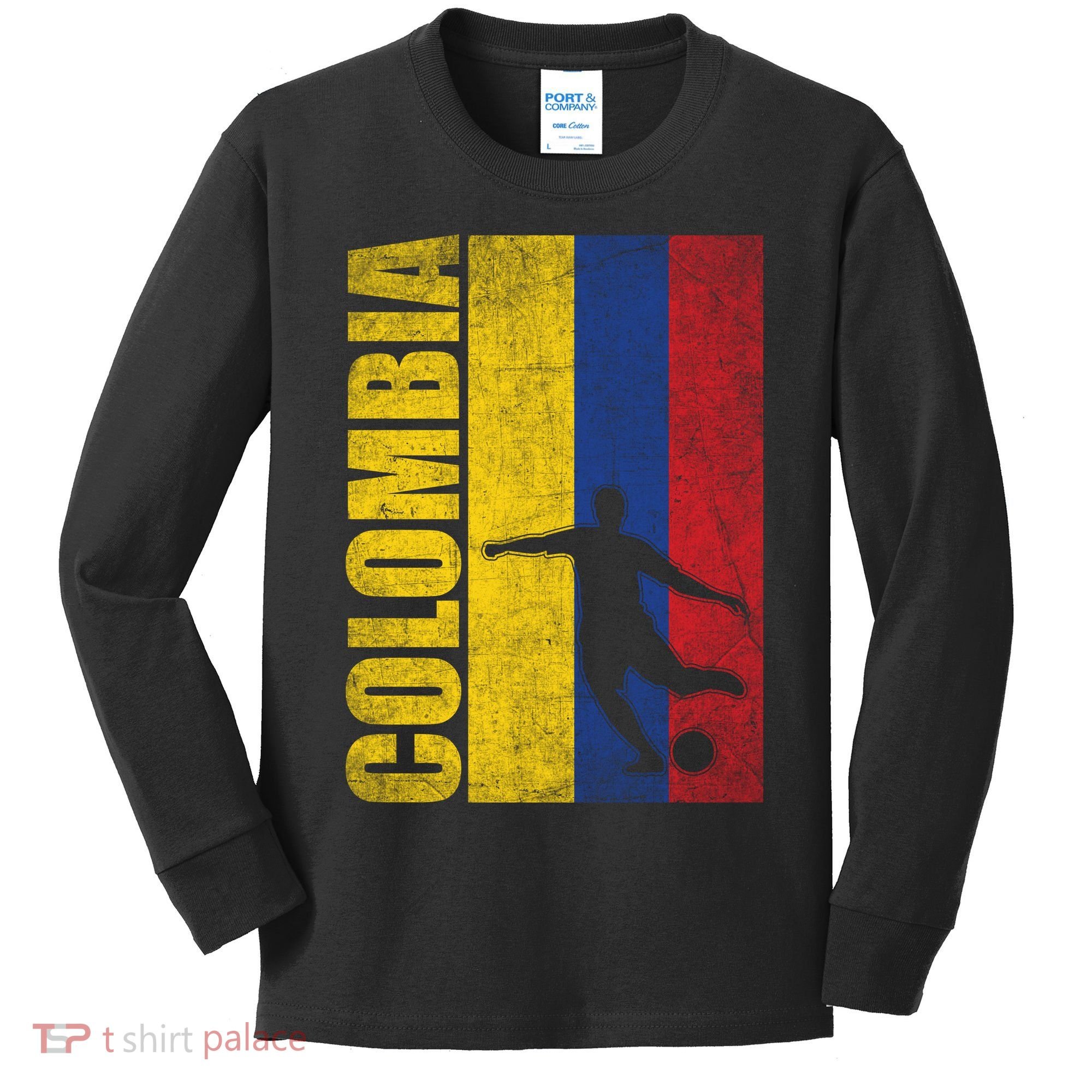 Colombia Flag Soccer World Cup Kids Long Sleeve Shirt