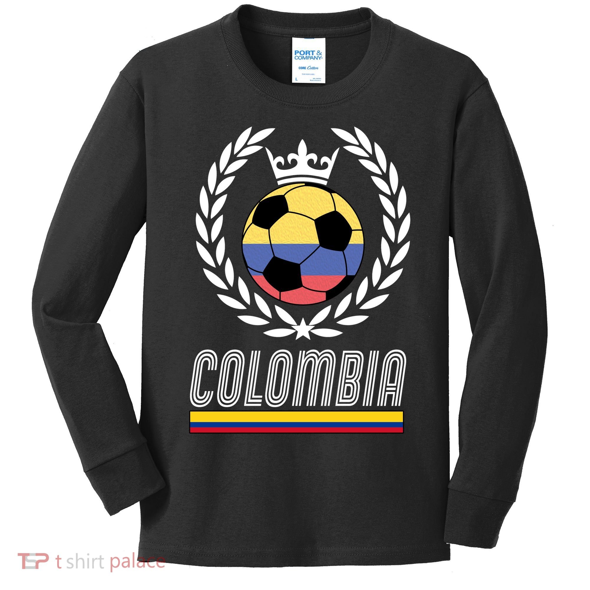 Colombia Soccer Flag Emblem Kids Long Sleeve Shirt