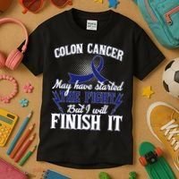 Colon Cancer Awareness Finish The Fight Kids T-Shirt thumb 3