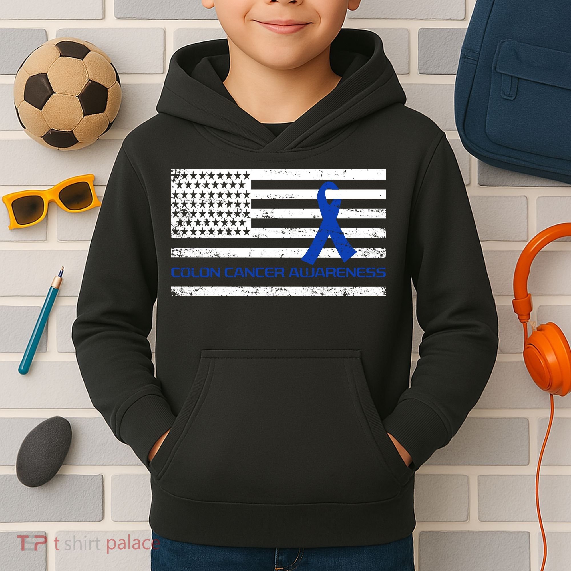 Colon Cancer Awareness Flag Kids Hoodie
