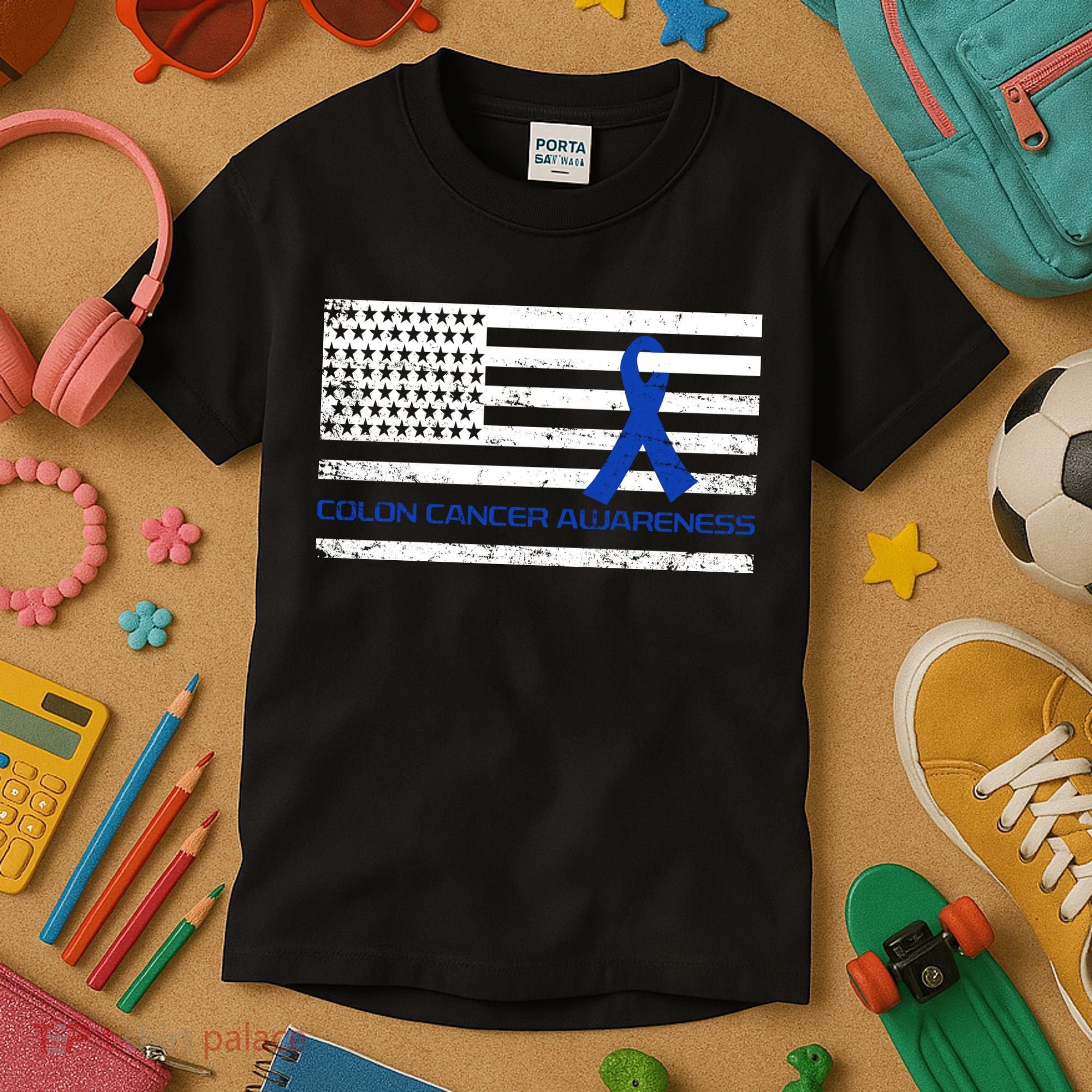 Colon Cancer Awareness Flag Kids T-Shirt