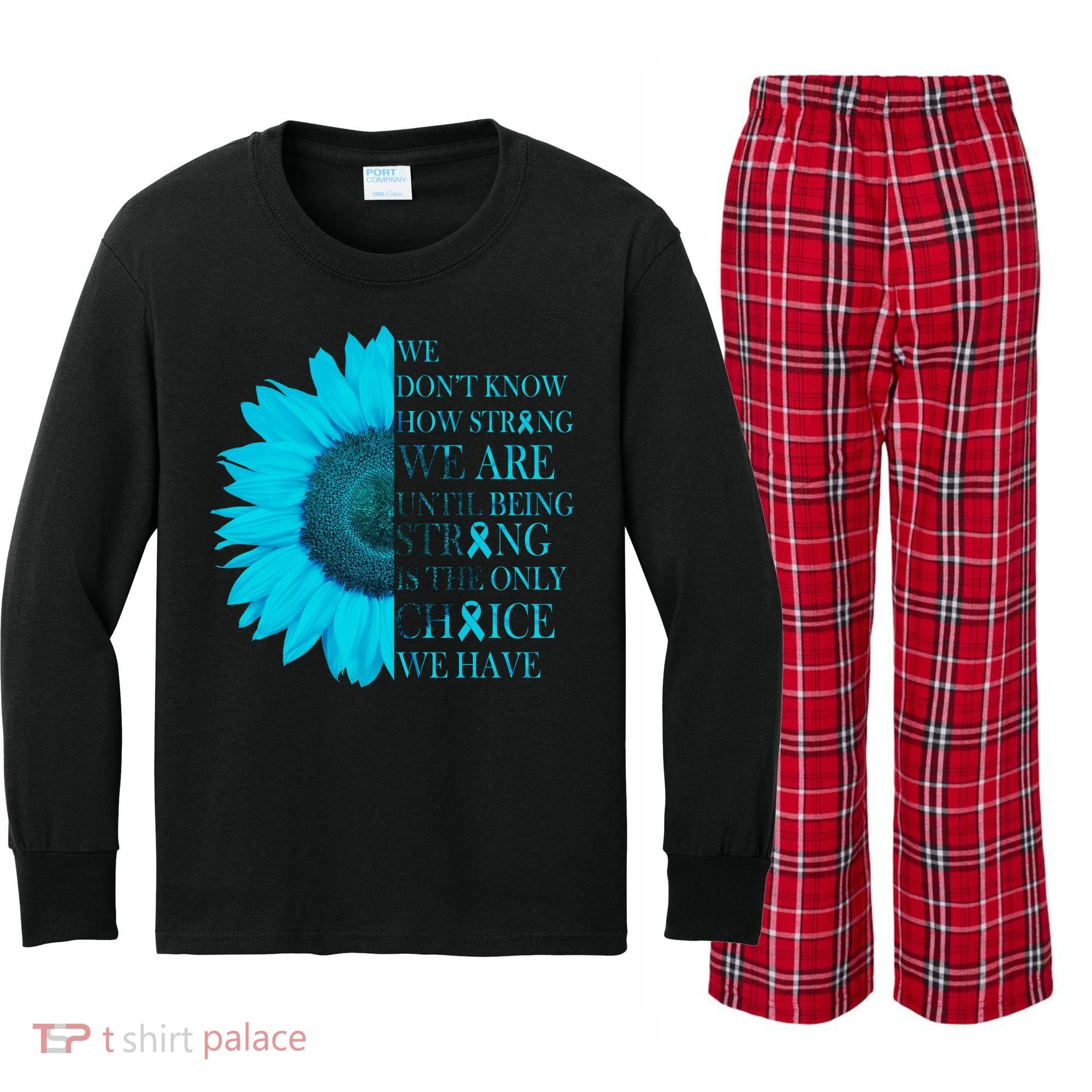 Colon Cancer Awareness Sunflower Kids Long Sleeve Plaid Pajama Set