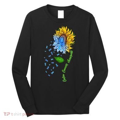 Colon Cancer Awareness Sunflower Support Long Sleeve Shirt