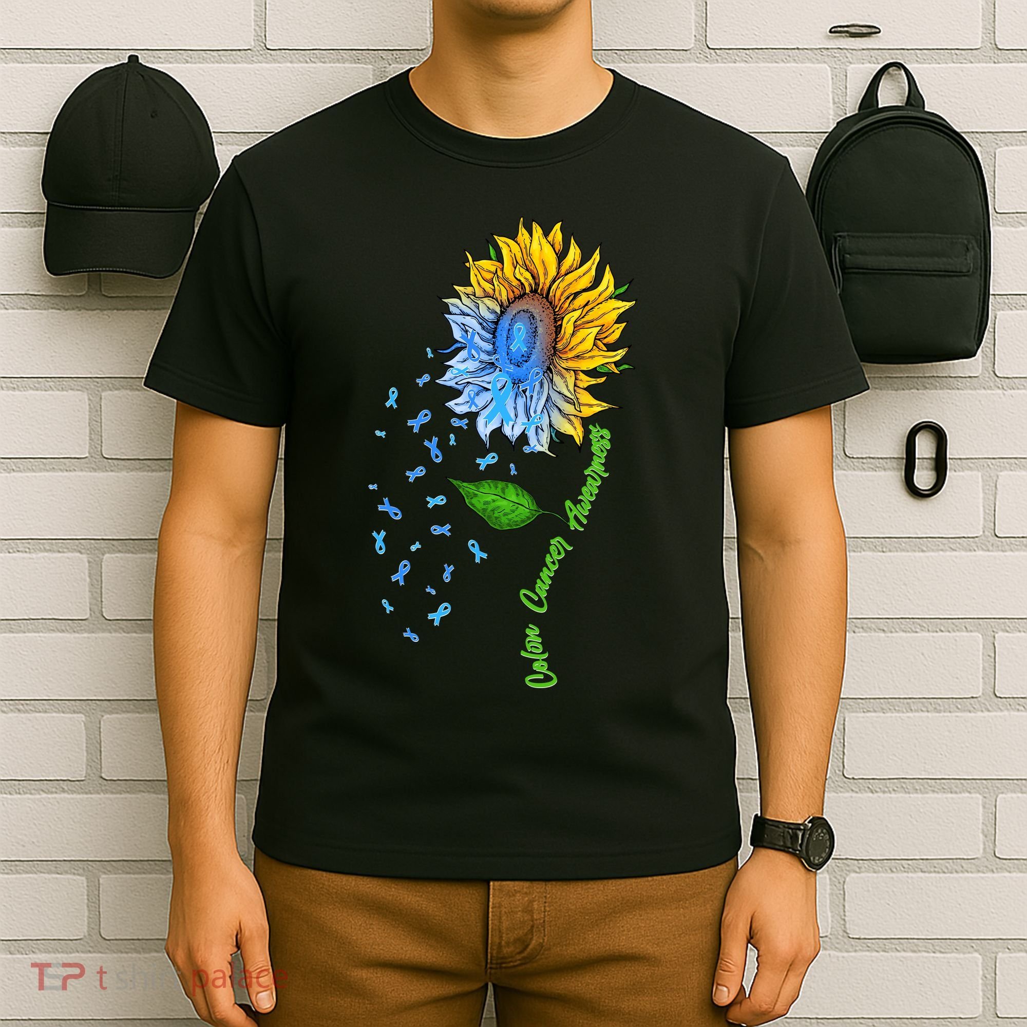 Colon Cancer Awareness Sunflower Support T-Shirt