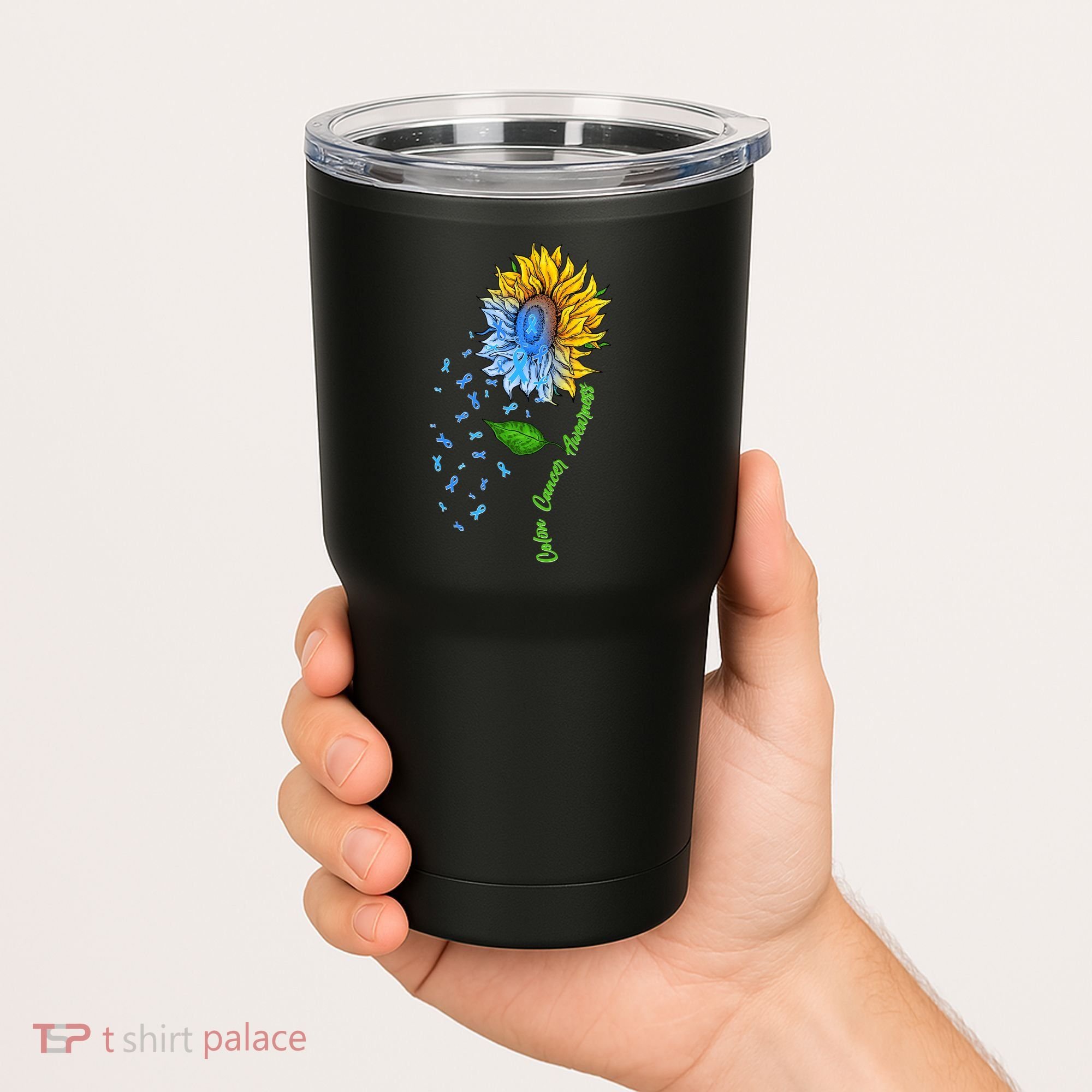 Colon Cancer Awareness Sunflower Support Tumbler