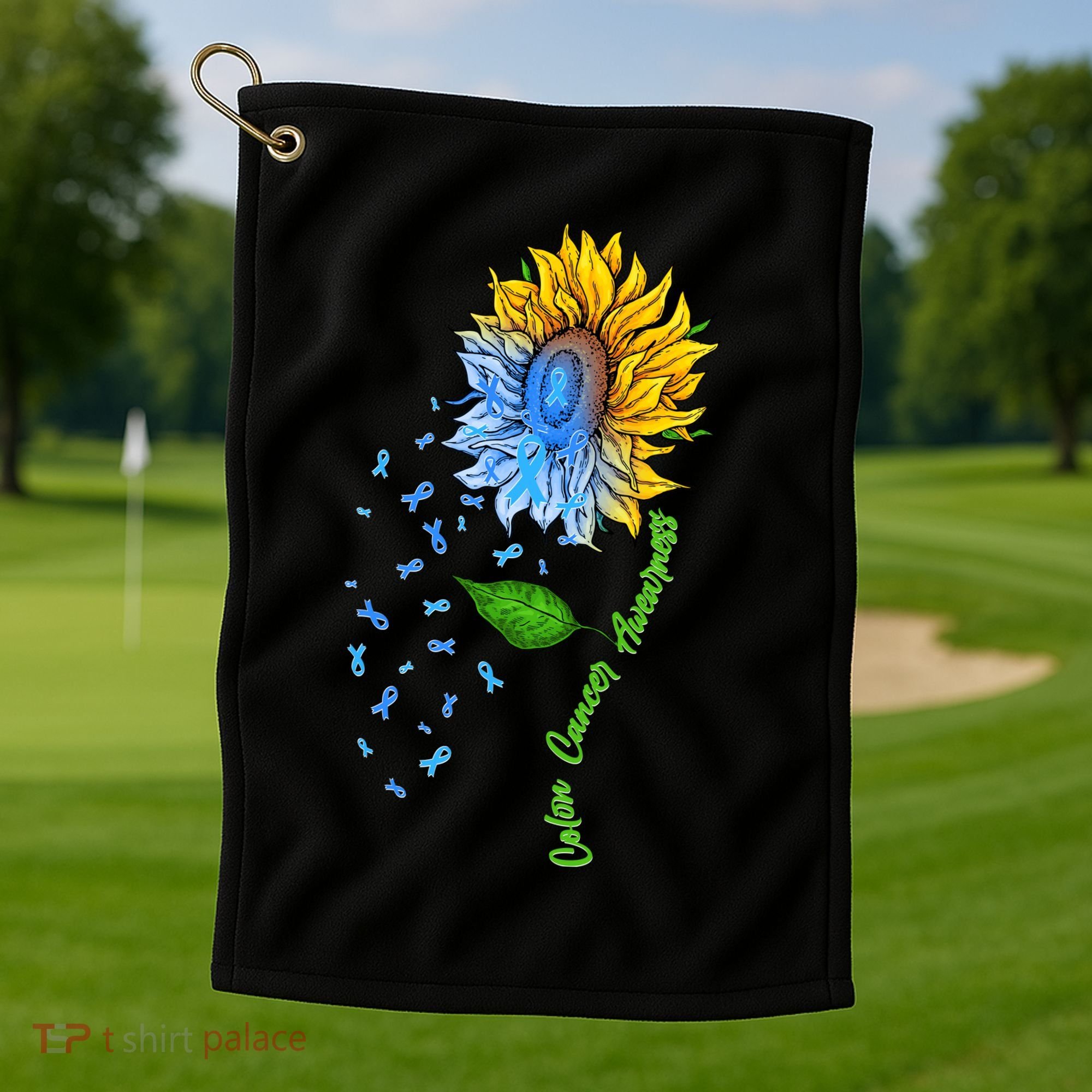 Colon Cancer Awareness Sunflower Support Golf Towel