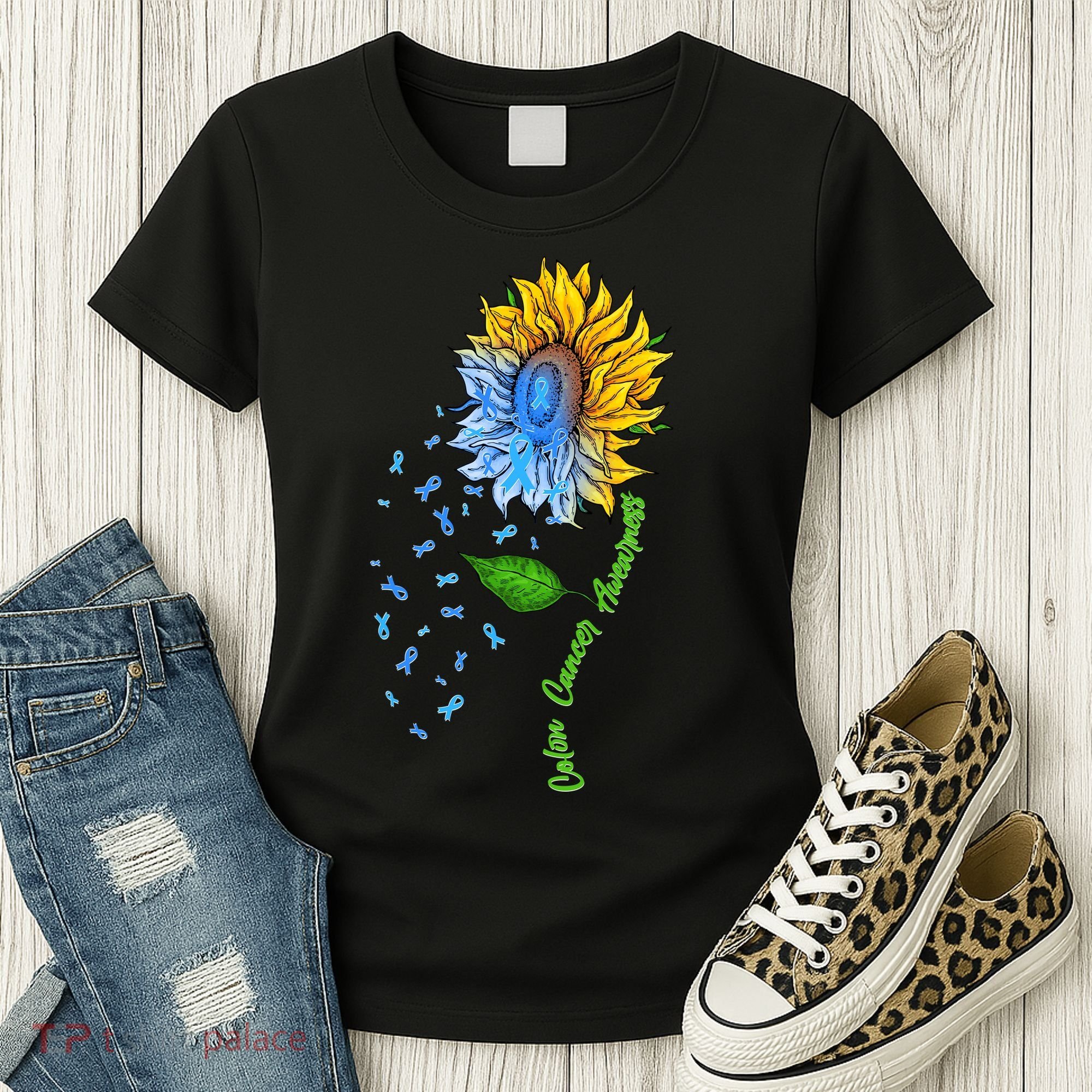 Colon Cancer Awareness Sunflower Support Women's T-Shirt