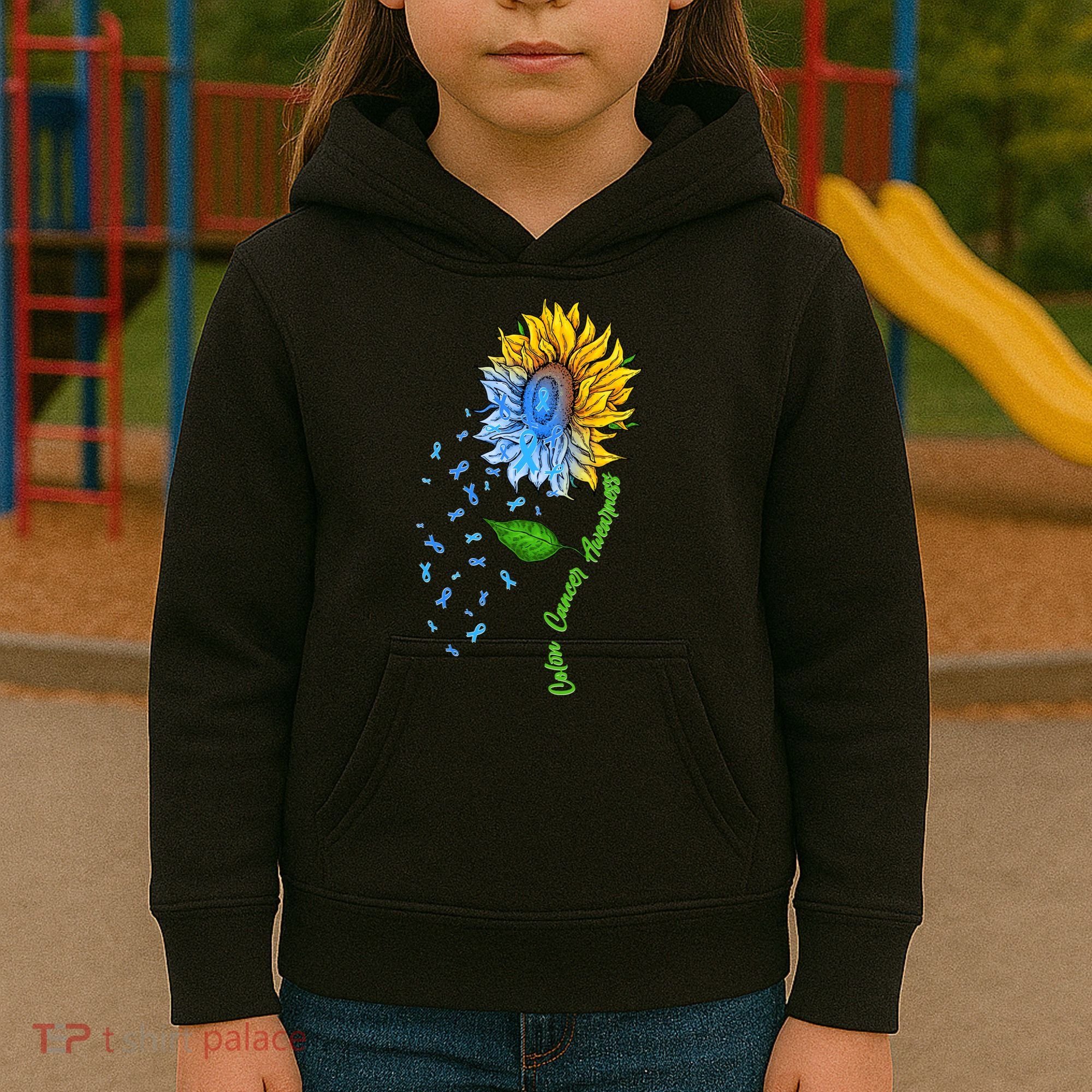 Colon Cancer Awareness Sunflower Support Kids Hoodie